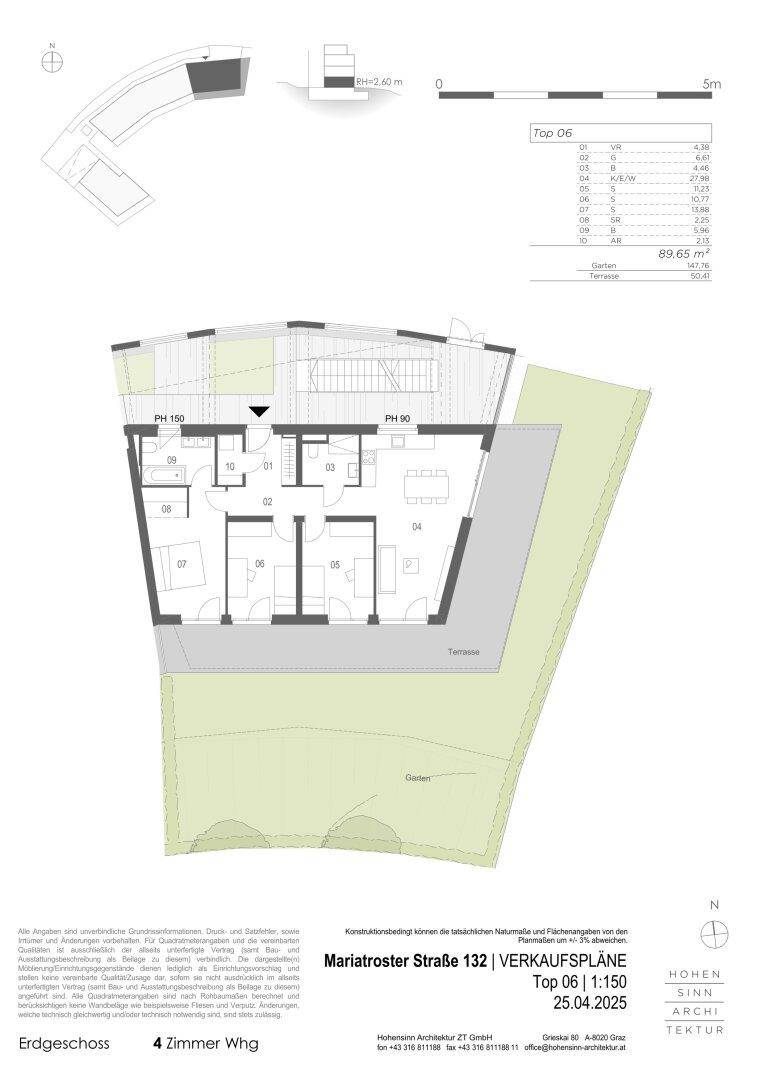 Grundriss einer 4-Zimmer-Wohnung im Erdgeschoss mit Terrasse und Garten.