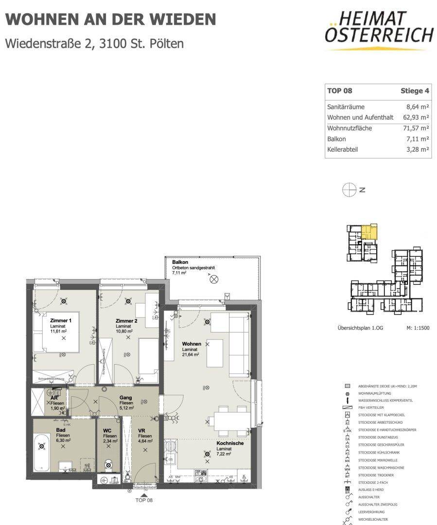 Detaillierter Grundriss einer Wohnung mit funktionaler Raumaufteilung und Balkon.