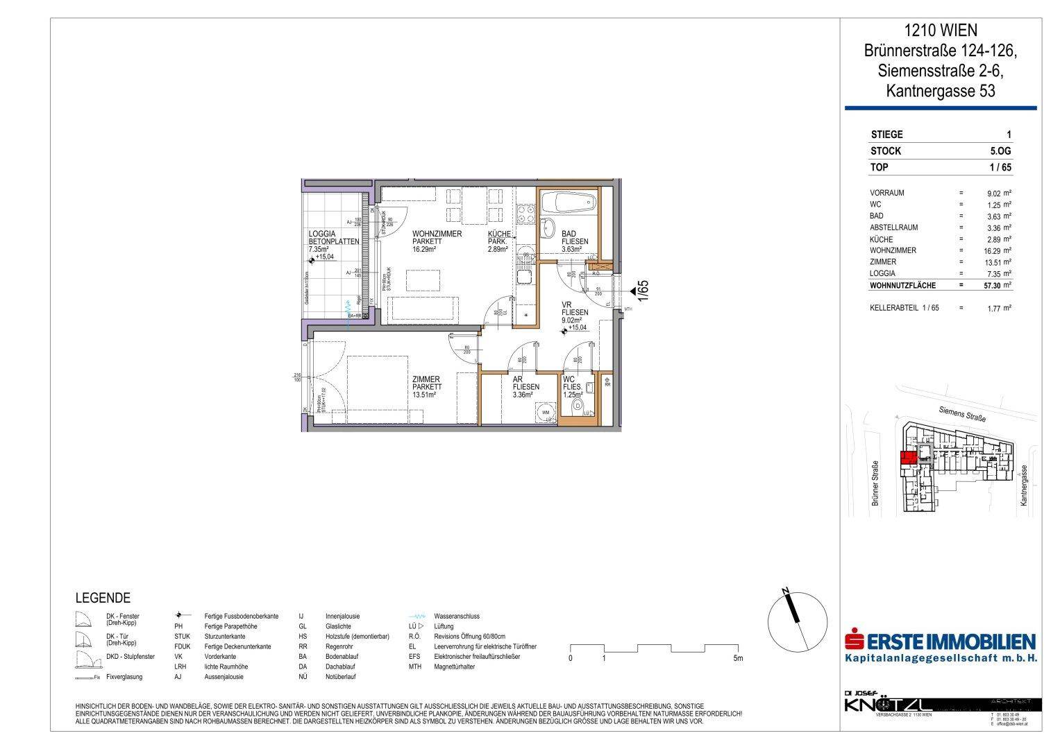 Detaillierter Grundriss einer Wohnung mit Wohnzimmer, Schlafzimmer und Loggia.