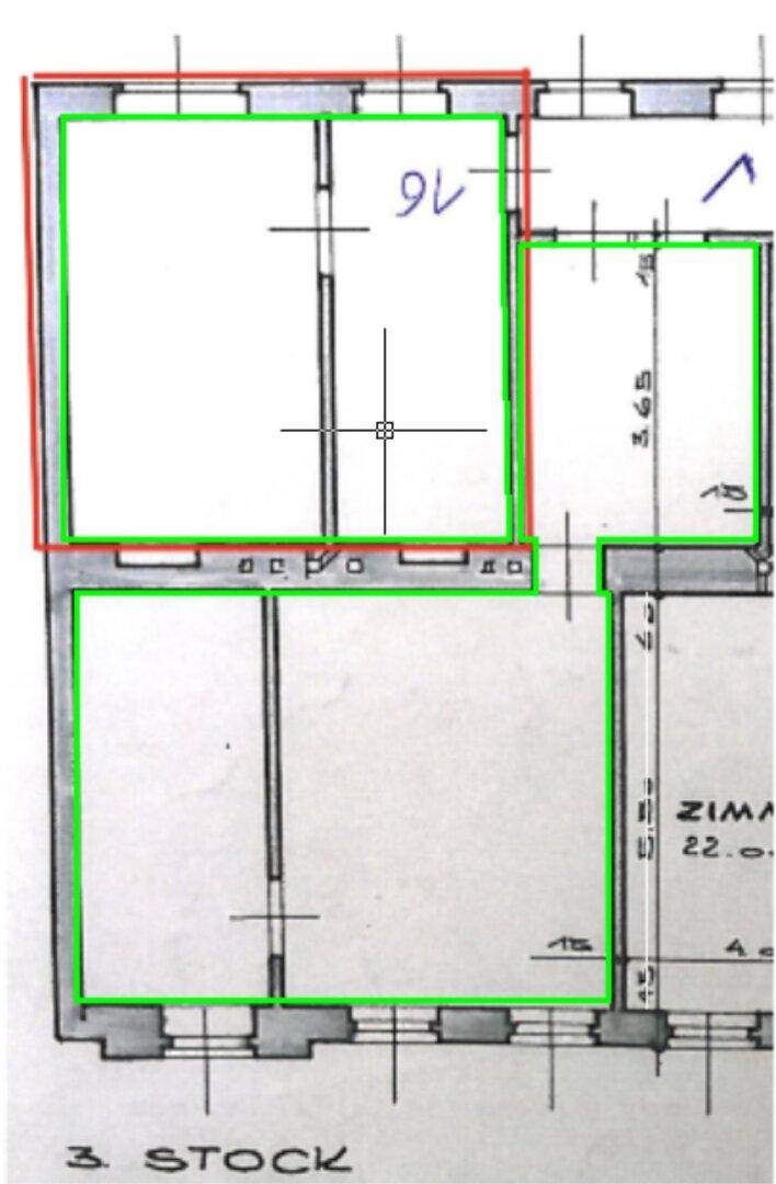 Grundrissplan mit Raumaufteilung und Bemaßungen für das 3. Stockwerk.
