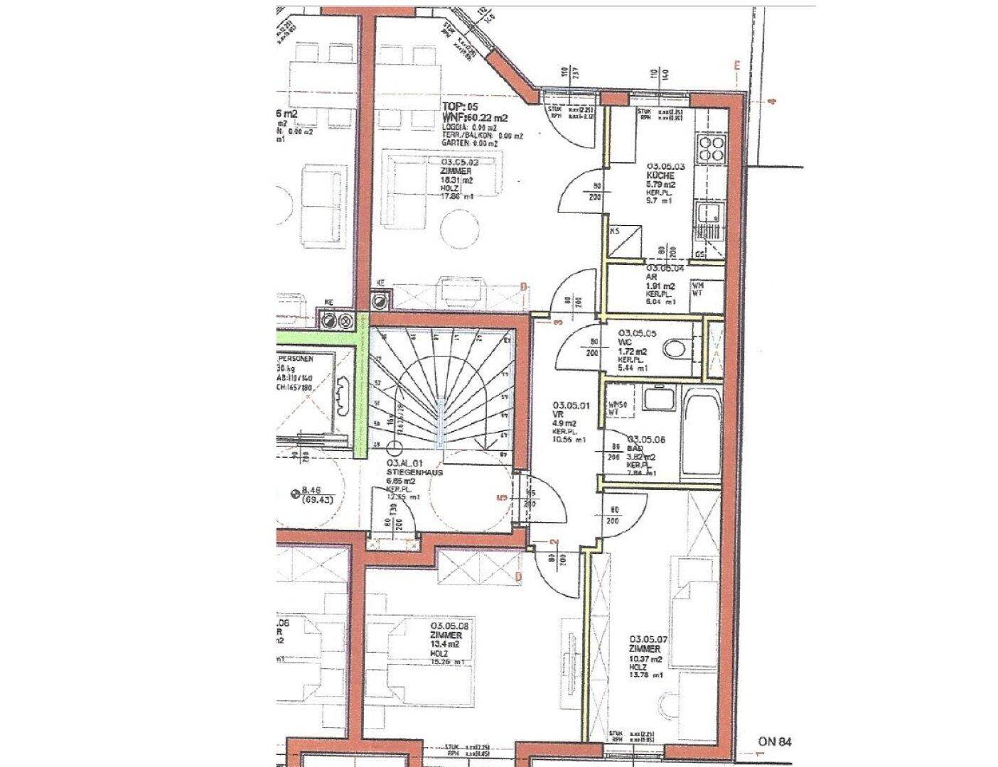 Grundrissplan einer Wohnung mit Zimmeraufteilung und Maßen.