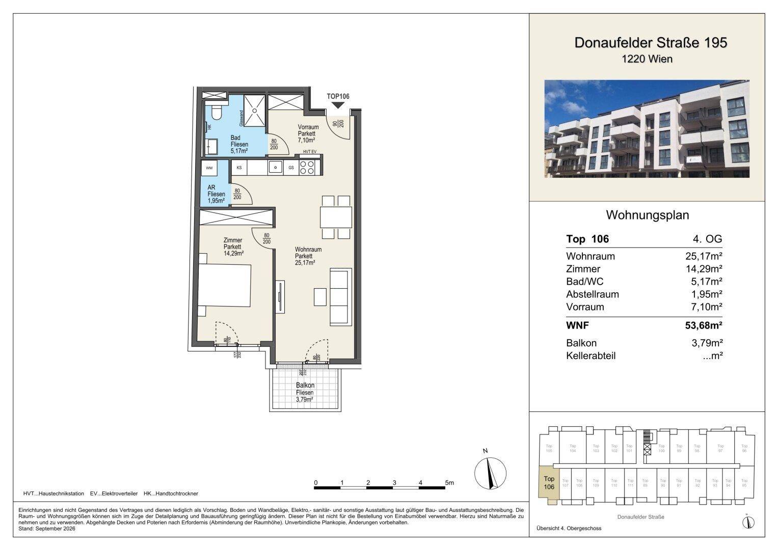 Detaillierter Grundriss einer Wohnung mit Balkon und separatem Kellerabteil.