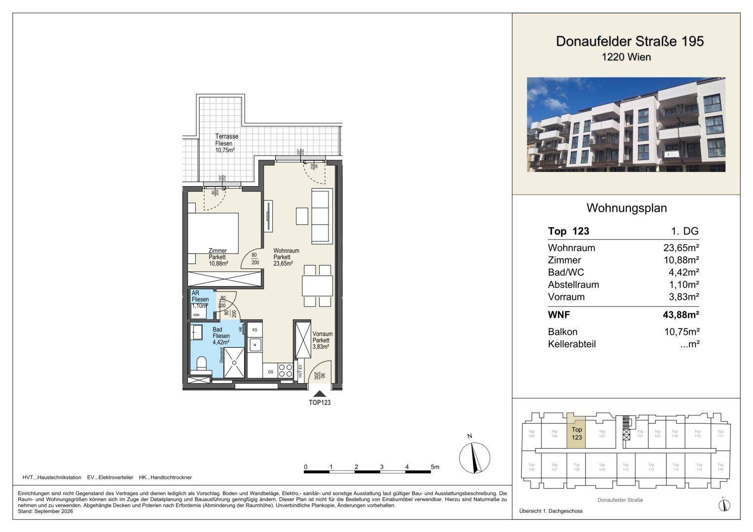 Detaillierter Grundriss einer Wohnung mit Terrasse und klarer Raumaufteilung.