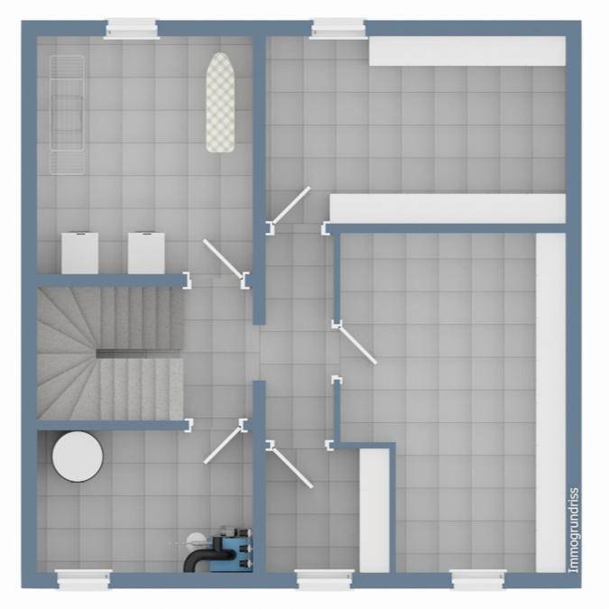 Grundriss des Untergeschosses mit Waschküche, Abstellraum und Treppenaufgang.