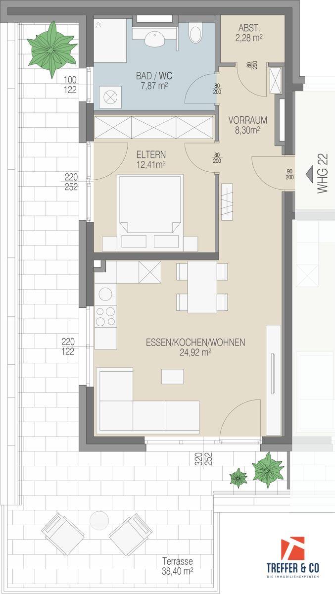 Top 22 – Exklusive 2-Zimmer-Dachgeschosswohnung mit viel Privatsphäre - Ansicht 6