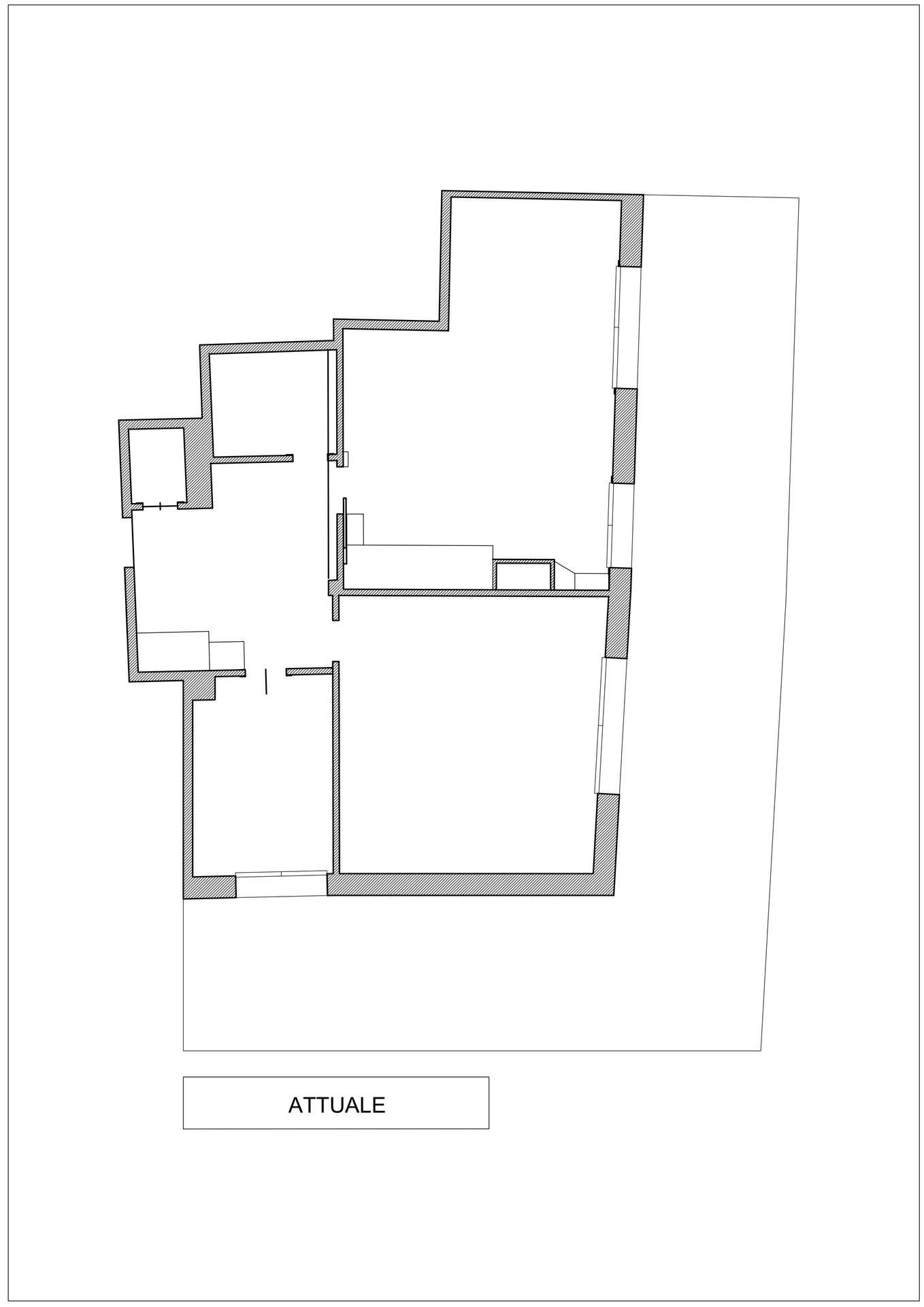 Aktueller Grundriss der Wohnung mit klarer Raumaufteilung und unmöblierten Bereichen.
