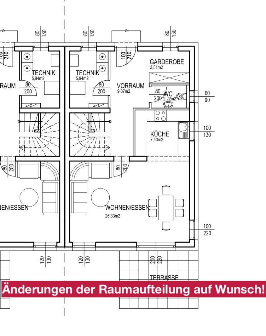 Grundriss des Obergeschosses mit zwei Bädern, Schlafzimmern, Galerie und Schrankraum.