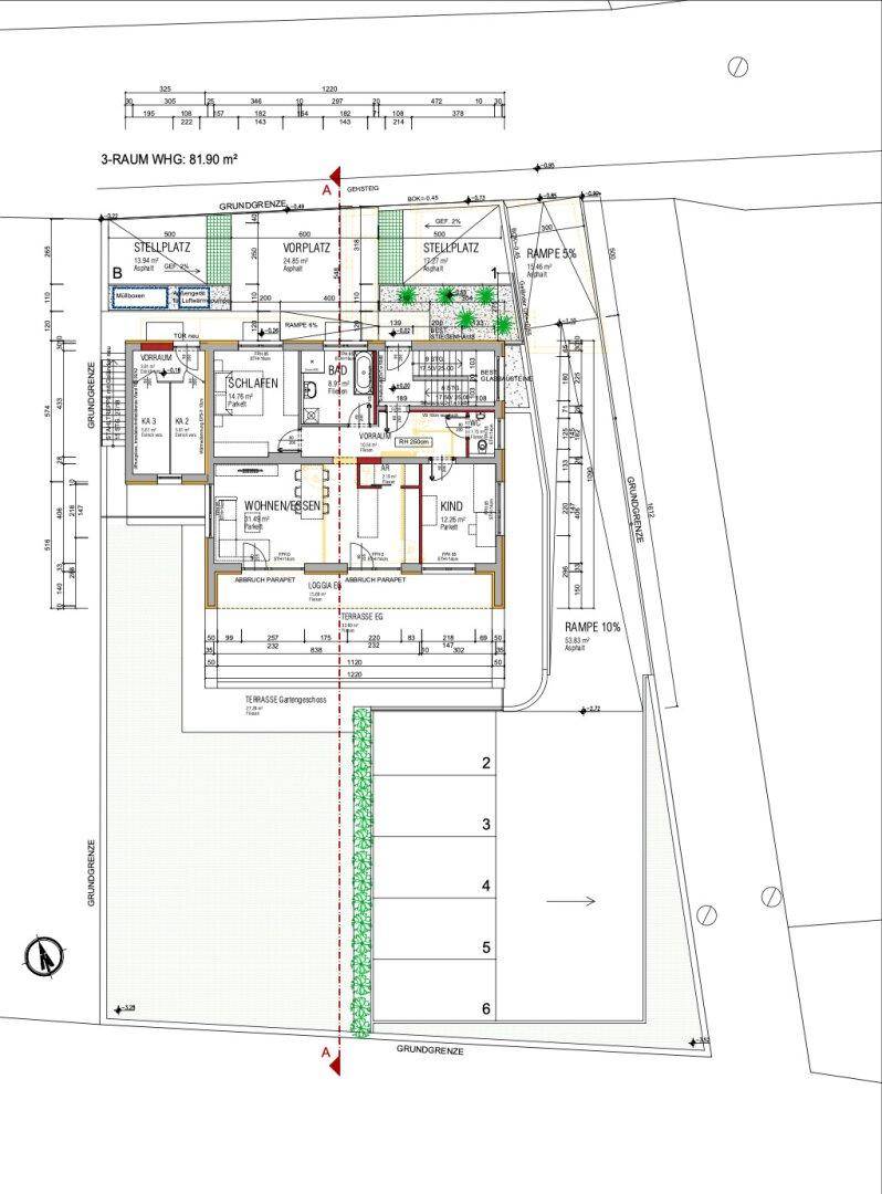Grundriss einer 3-Raum-Wohnung mit Wohn-Essbereich, Schlafzimmer und Loggia.