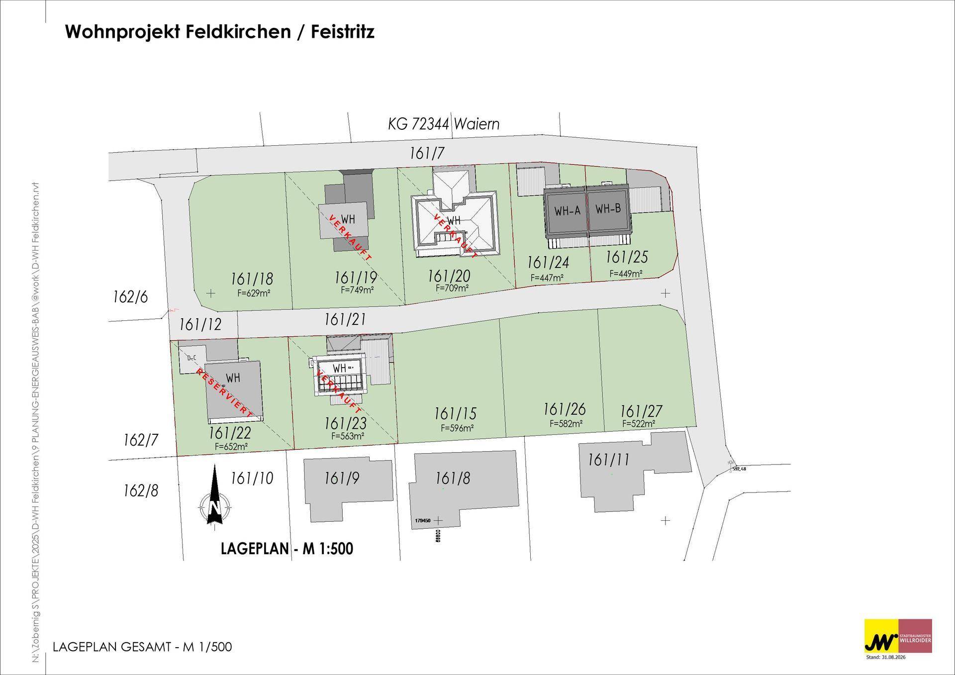 Übersicht des Wohnprojekts Feldkirchen / Feistritz mit einzelnen Parzellen und Gebäuden.