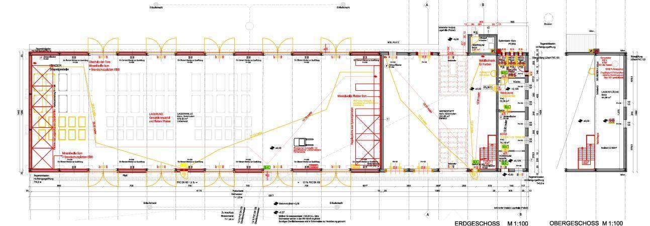 Detaillierter Grundriss des Erdgeschosses und Obergeschosses mit Raumaufteilung und strukturellen Elementen.