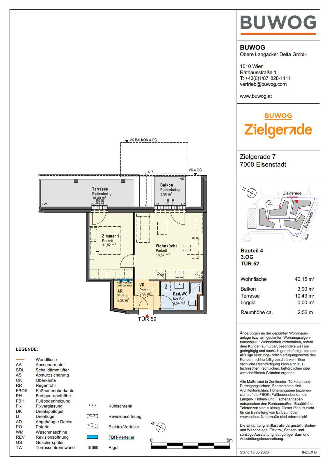 Detaillierter Grundriss einer Wohnung mit Terrasse, Balkon und Loggia.