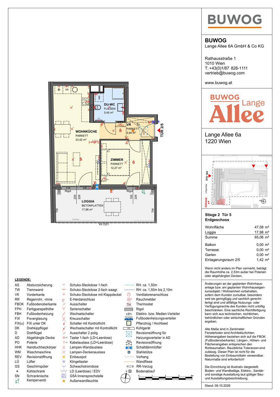 Detaillierter Grundriss einer Wohnung mit Loggia, Wohnküche und separatem Zimmer.