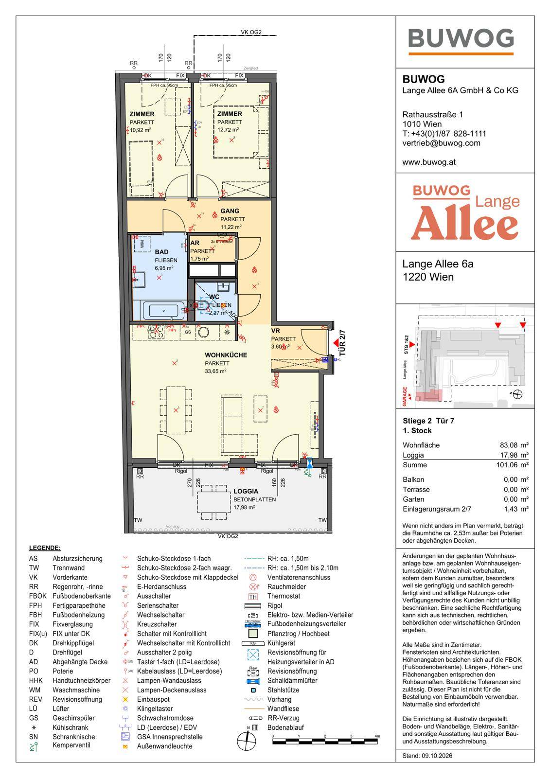 Detaillierter Grundriss einer Wohnung mit mehreren Zimmern und einer Loggia.