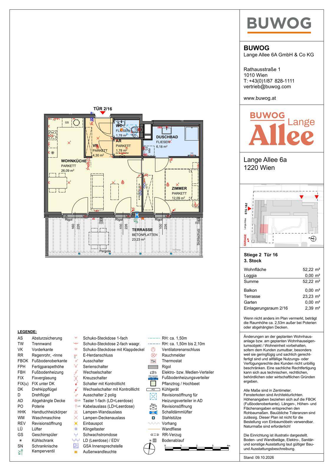 Detaillierter Grundriss einer Wohnung mit Terrasse und offener Wohnküche.