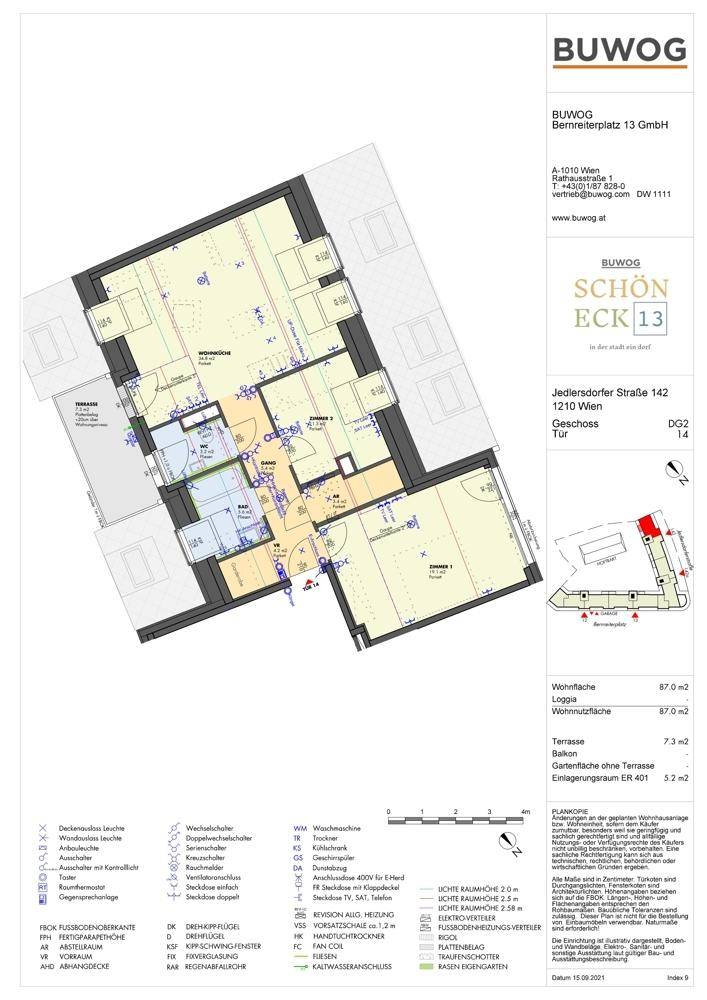 Detaillierter Grundriss einer Wohnung mit Loggia und mehreren Zimmern.