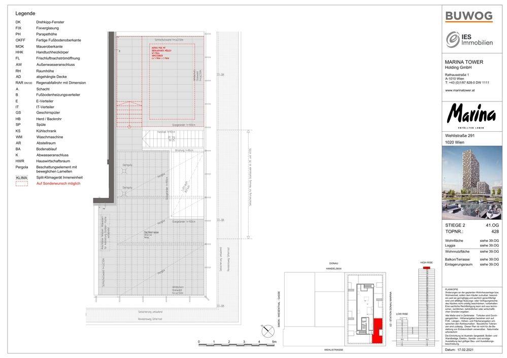 Grundriss des 41. Obergeschosses mit Dachterrasse und Zugang zum Außenbereich.