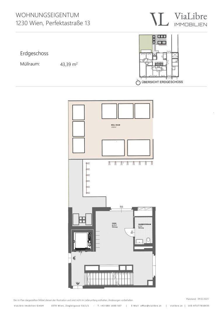 Grundriss des Erdgeschosses mit Müllraum und Zugangsbereichen.