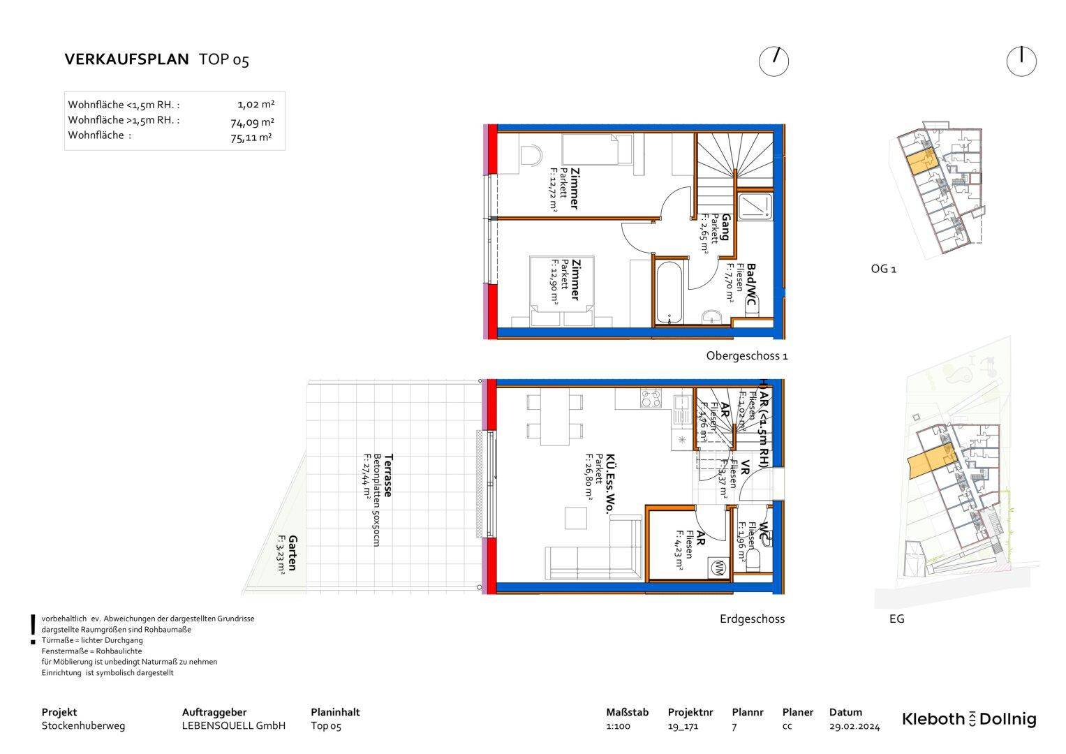 Verkaufsplan für eine Maisonette-Wohnung mit Erdgeschoss und Obergeschoss.