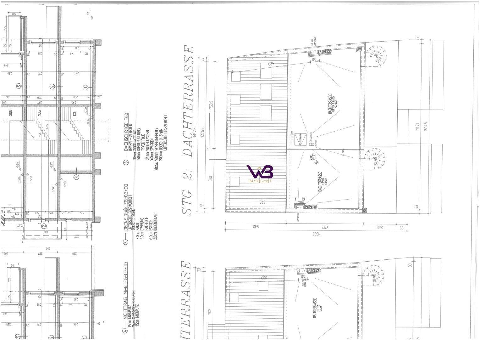 Grundrisspläne für die Dachterrasse, das erste und zweite Obergeschoss.