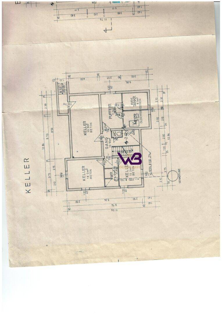 Grundriss des Kellers mit verschiedenen Kellerräumen und Garage, bietet viel Stauraum.