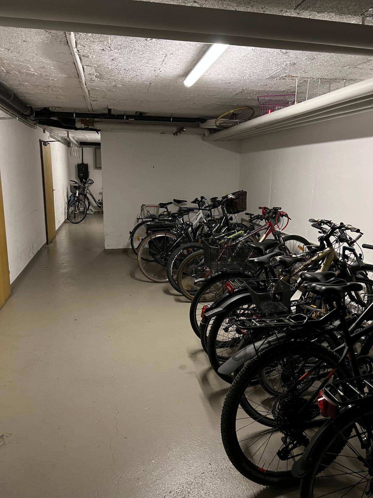 Gemeinschaftlicher Fahrradraum im Keller mit zahlreichen abgestellten Fahrrädern.