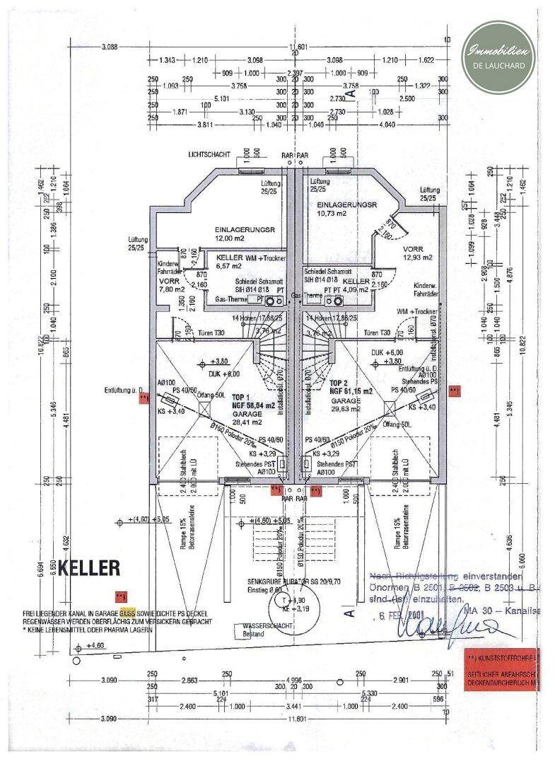 Grundriss des Kellers mit Abstellräumen, Waschküche und einer integrierten Garage.