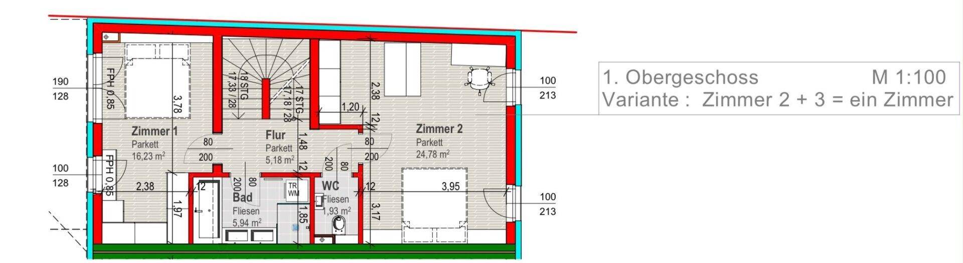 Plan: 1. OG (2 Zimmer)