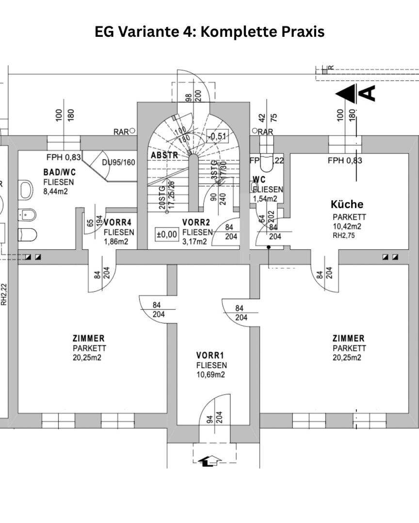 Grundrissvariante des Erdgeschosses, komplett als Praxisfläche nutzbar.