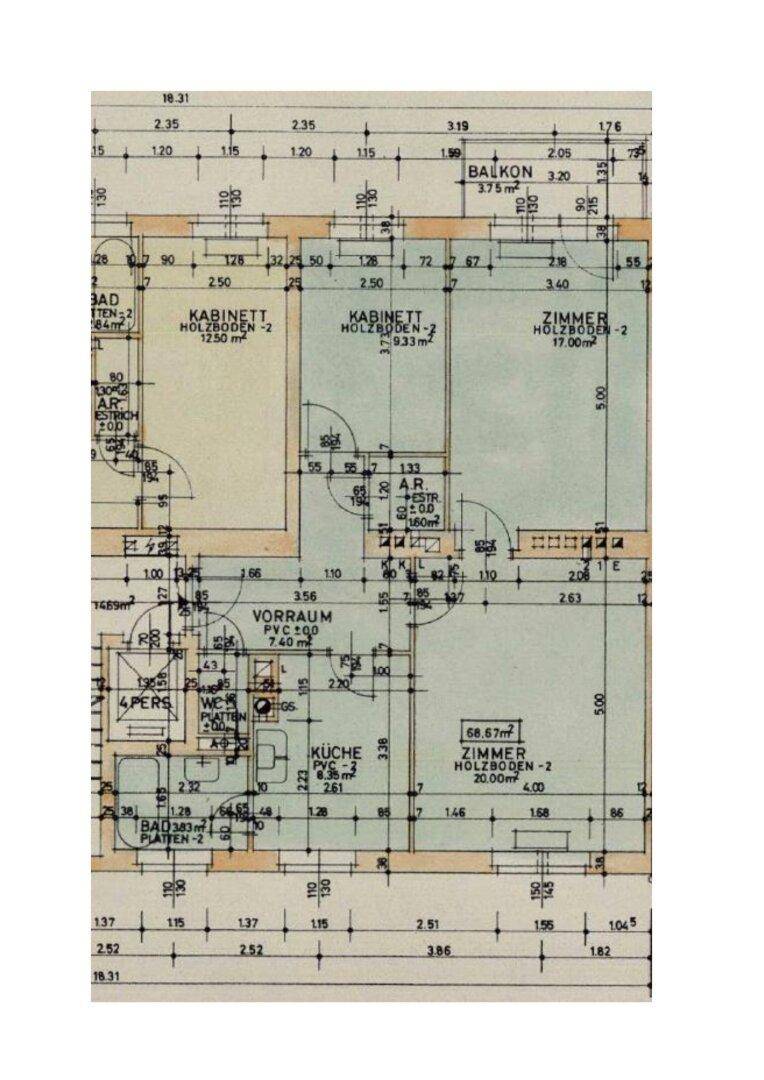 Detaillierter Grundriss der Wohnung mit Raumaufteilung und Bemaßungen.