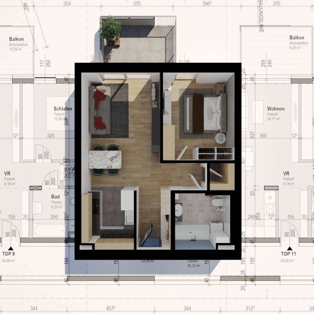 Neubau - 2 Zimmer Wohnung mit Balkon - Wels - Ansicht 2