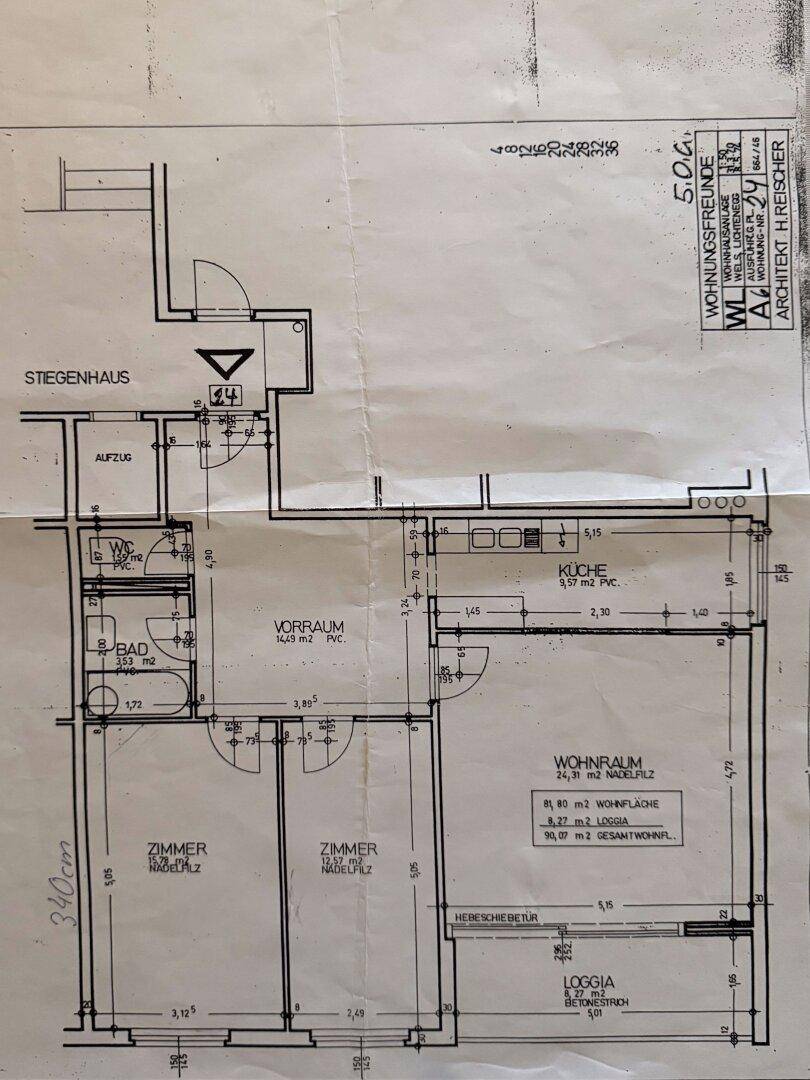 Detaillierter Grundriss der Wohnung mit Zimmeraufteilung und Loggia.
