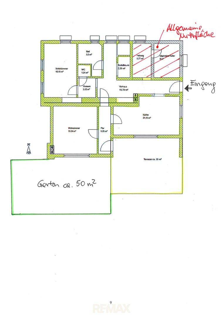 Grundriss der Wohnung mit Wohnzimmer, Schlafzimmer und Terrasse von ca. 30 m².