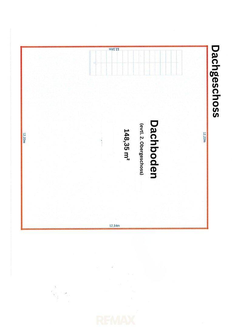 Grundriss des Dachgeschosses mit großer Dachbodenfläche.