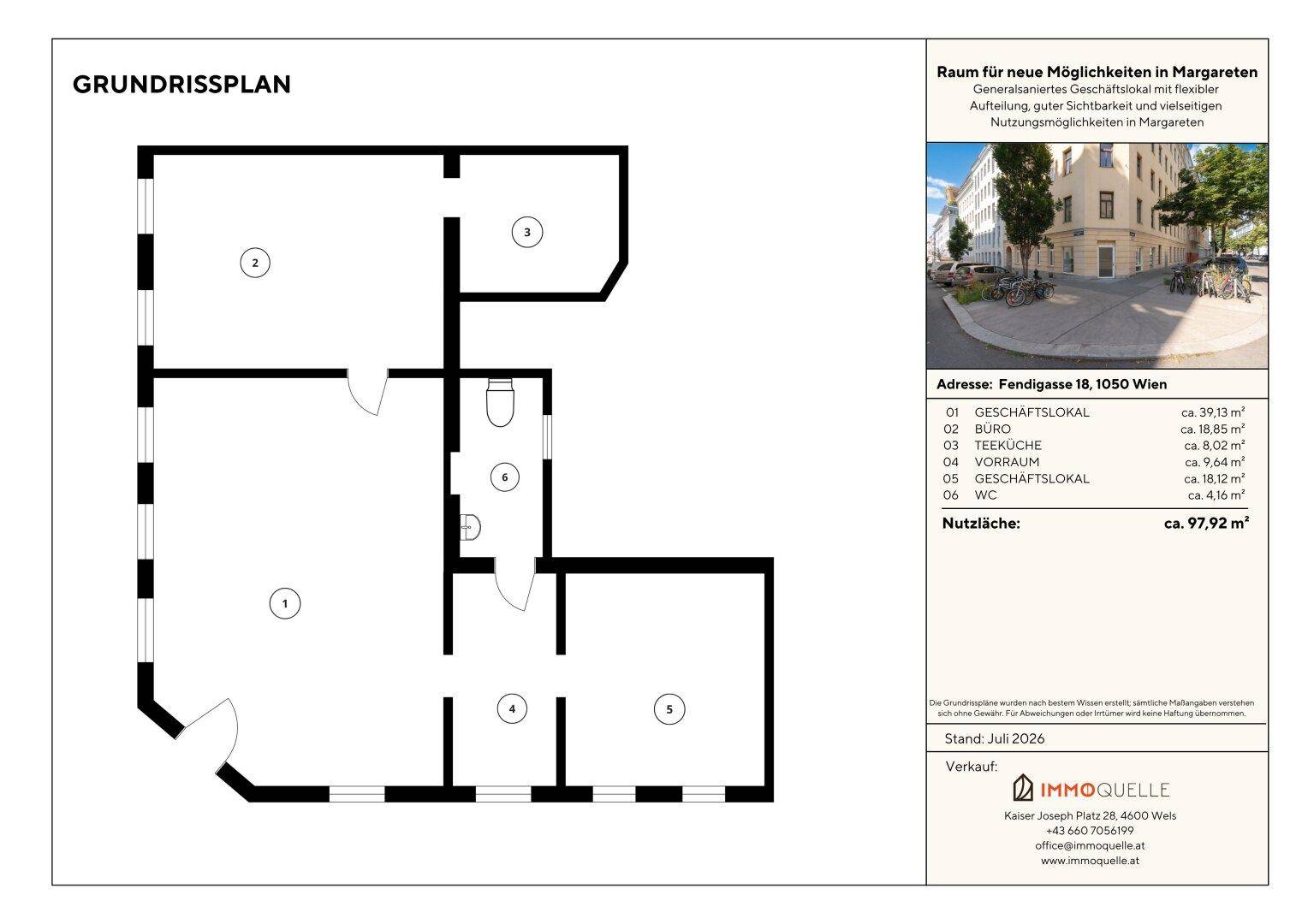 Grundrissplan eines Geschäftslokals mit flexibler Aufteilung und Teeküche.