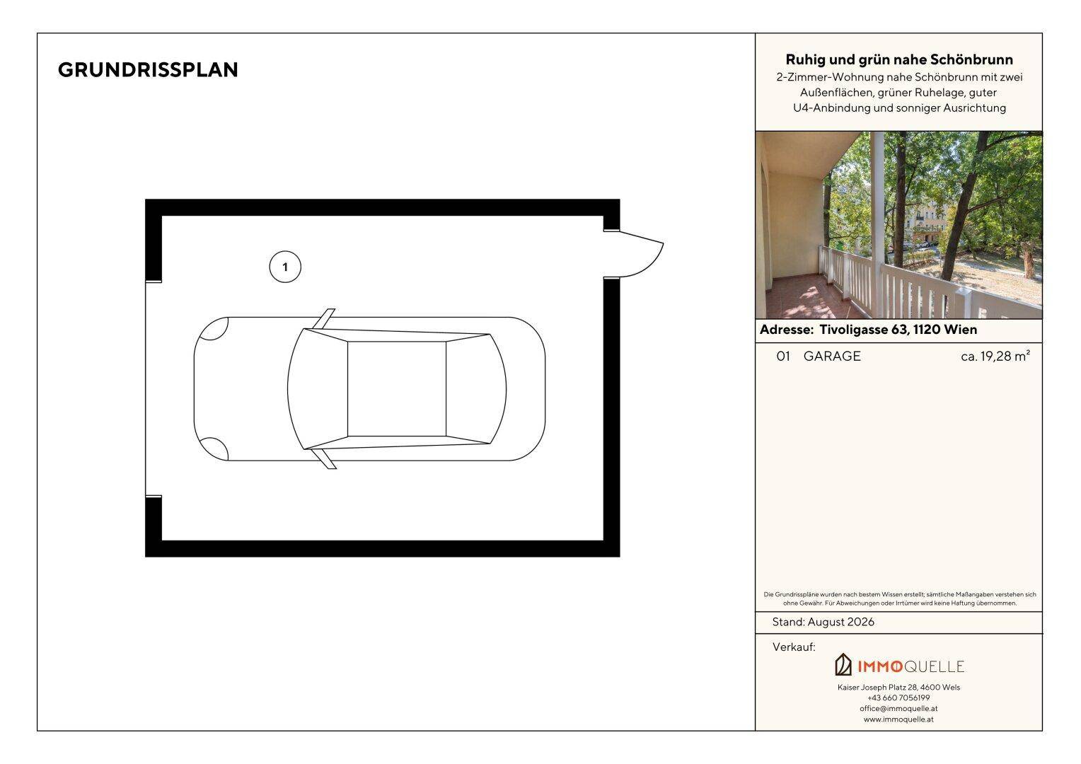 Grundrissplan einer Garage mit ausreichend Platz für ein einzelnes Fahrzeug.