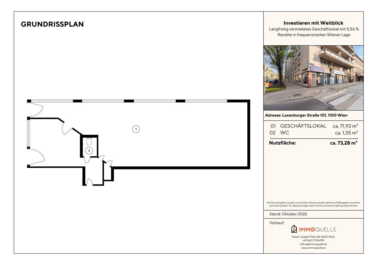 Grundrissplan eines Geschäftslokals mit offenem Layout und separatem WC, inklusive Fenster für natürliche Belichtung.