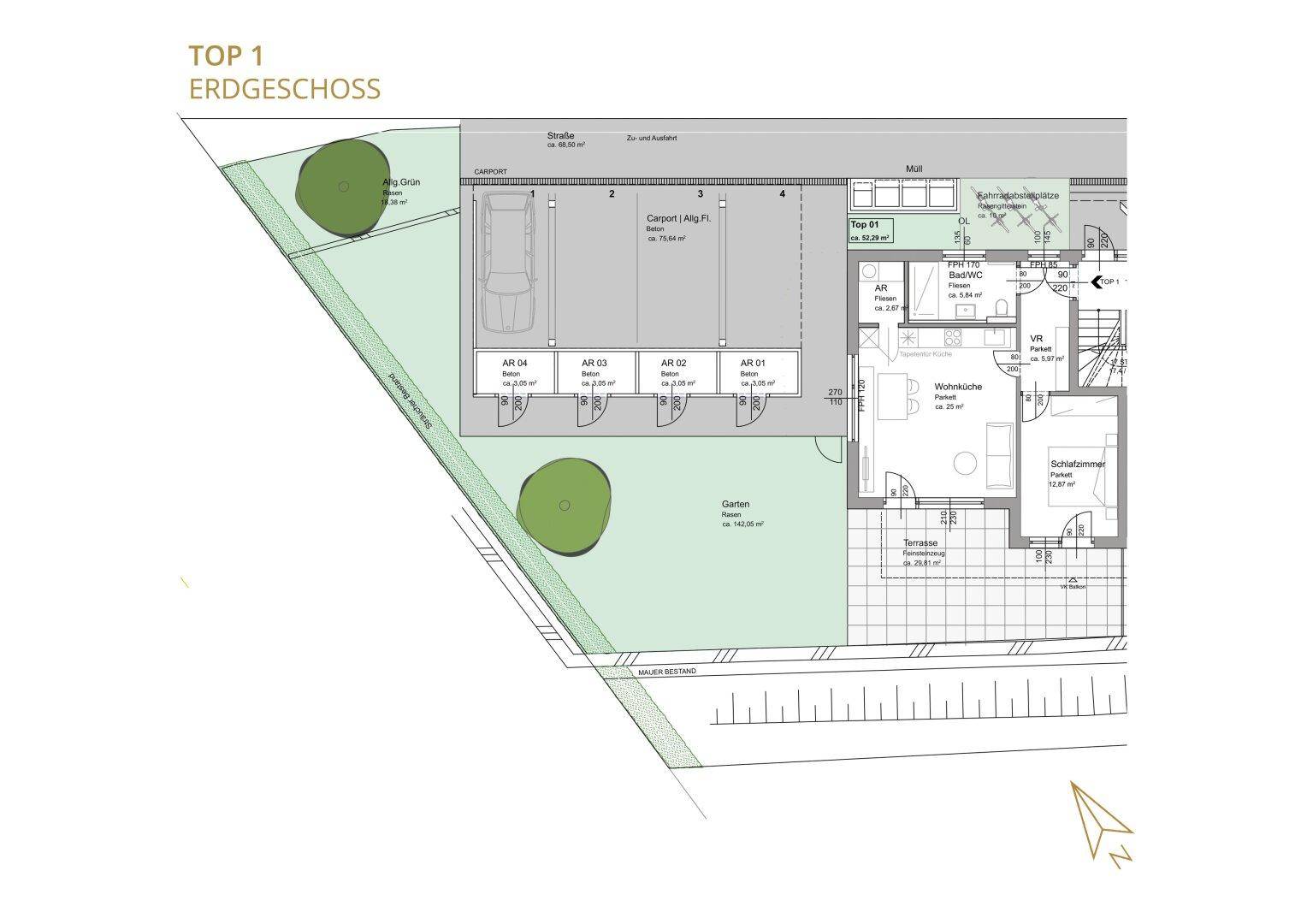 Grundrissplan Erdgeschoss TOP 1
