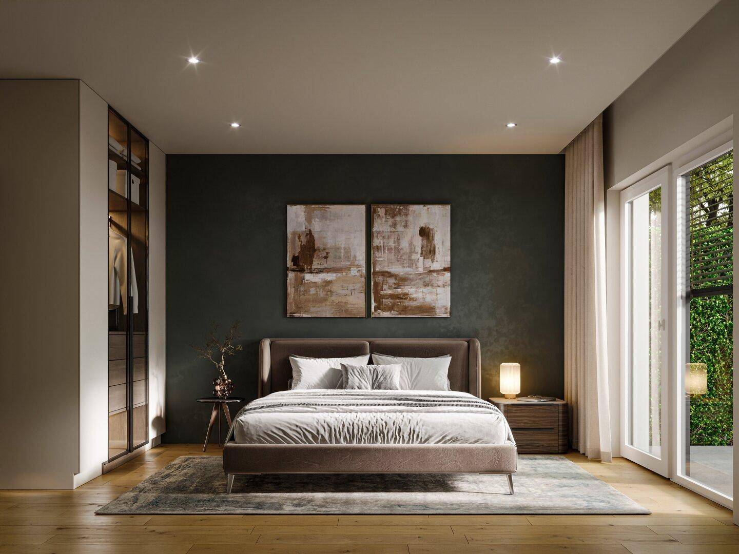 Schlafzimmer mit Zugang zur Terrasse