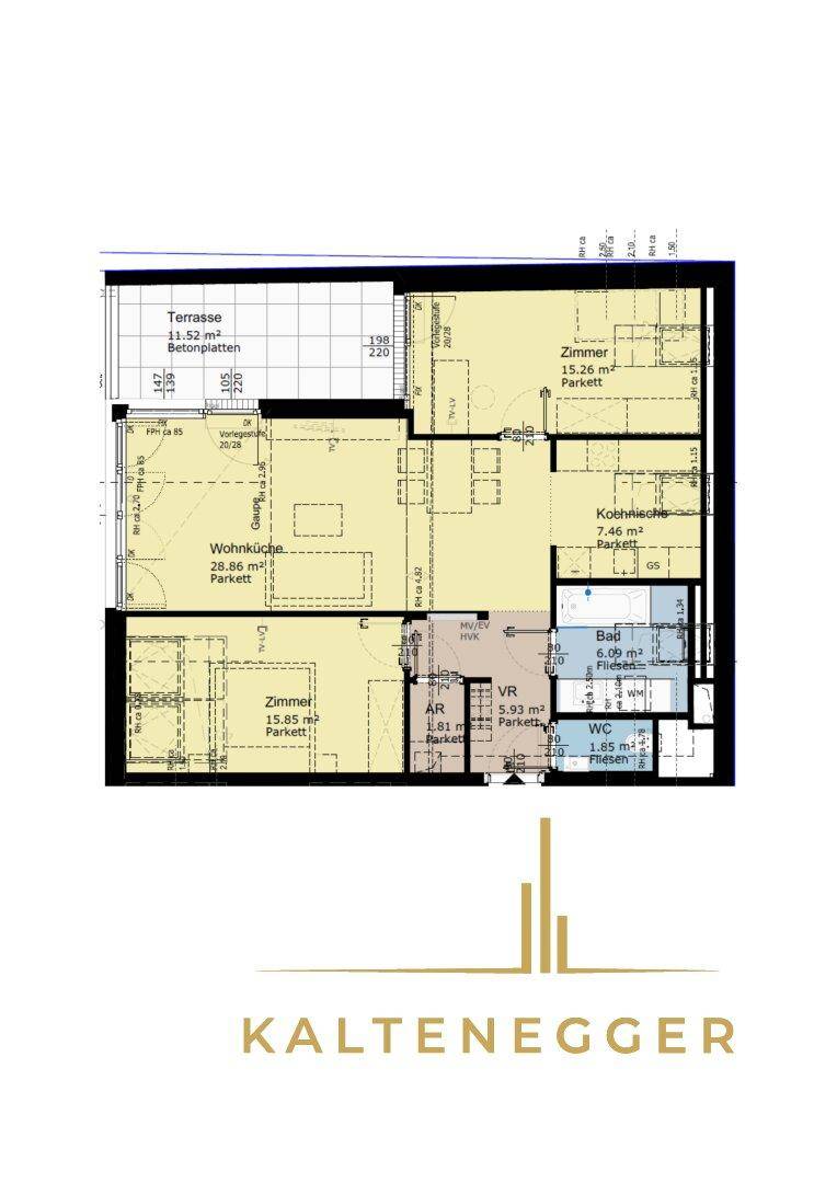 DG-Wohnung: 83,11 m² Wohnfläche plus Dachterrasse mit 11,52 m²