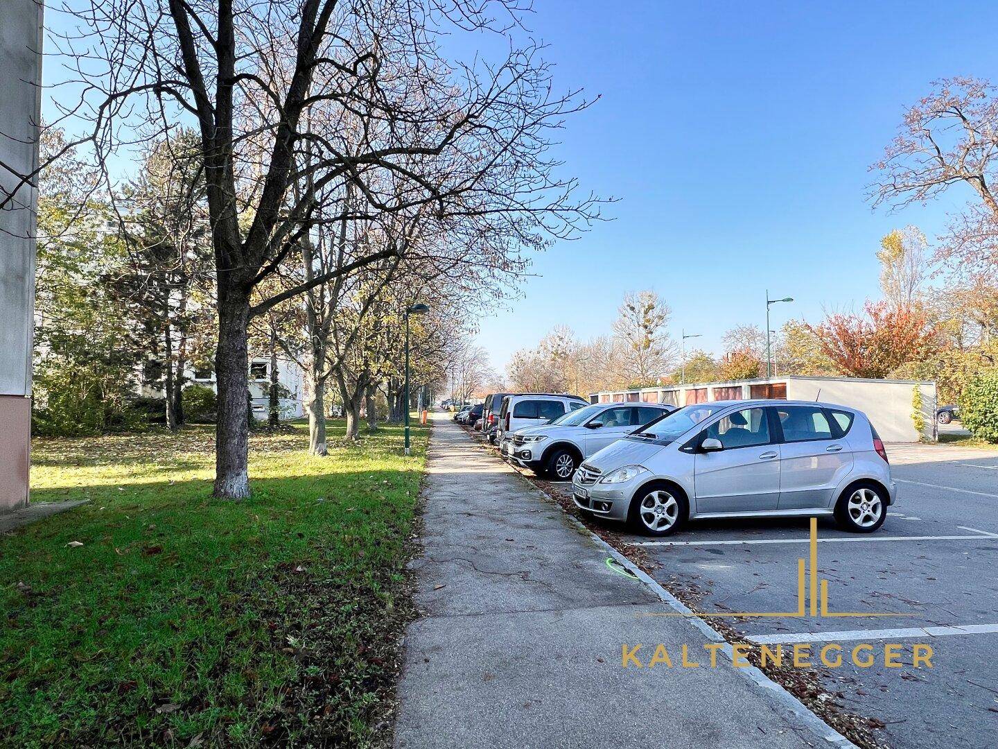 Eigener Autoabstellplatz im Freien neben der Häuserreihe