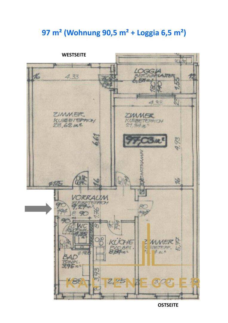 Grundrissplan Wohnung mit Loggia