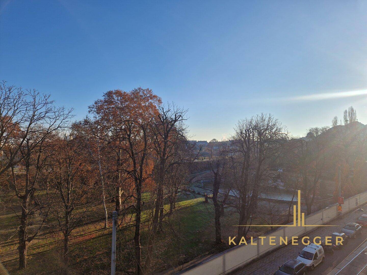 Aussicht von der Loggia aus auf den Garten des Schloss Belvedere