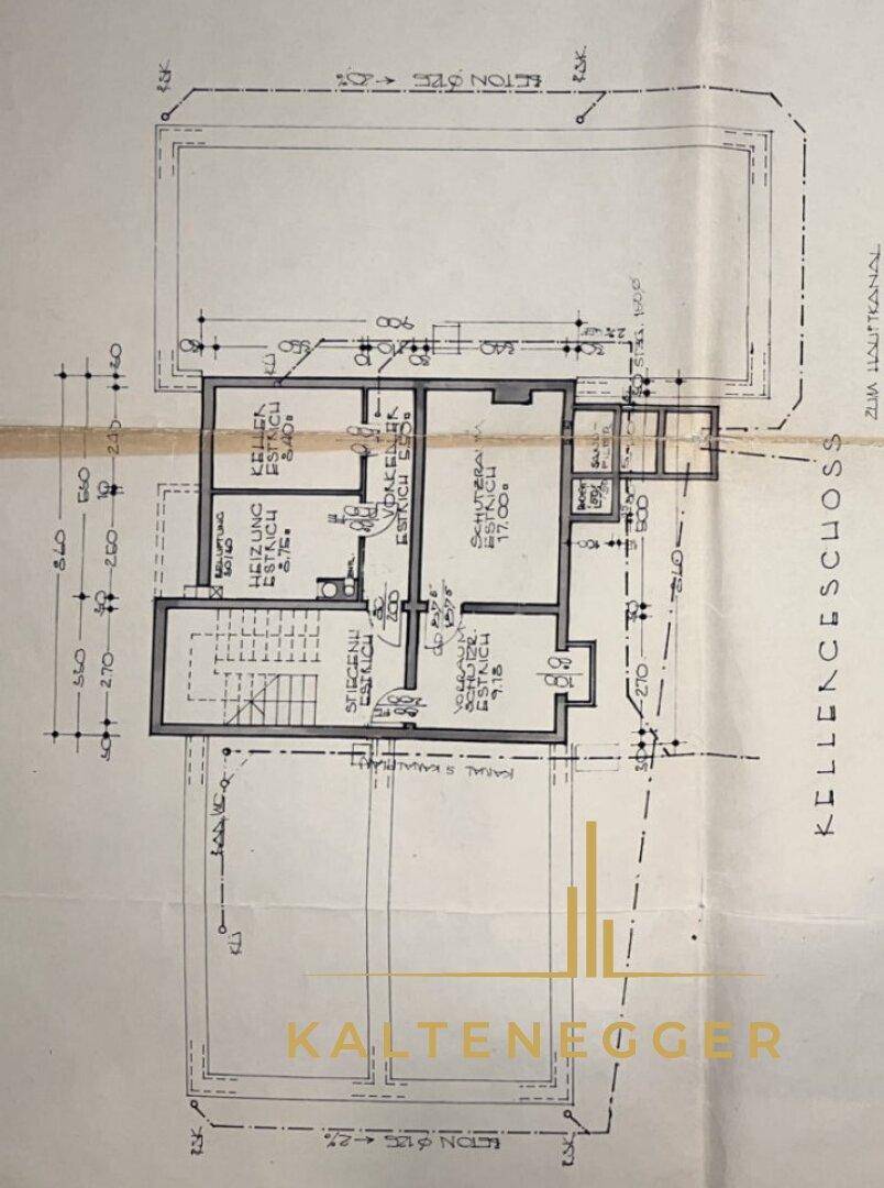 Grundriss des Kellergeschosses mit Heizung, Sanitärräumen und Lagerflächen.