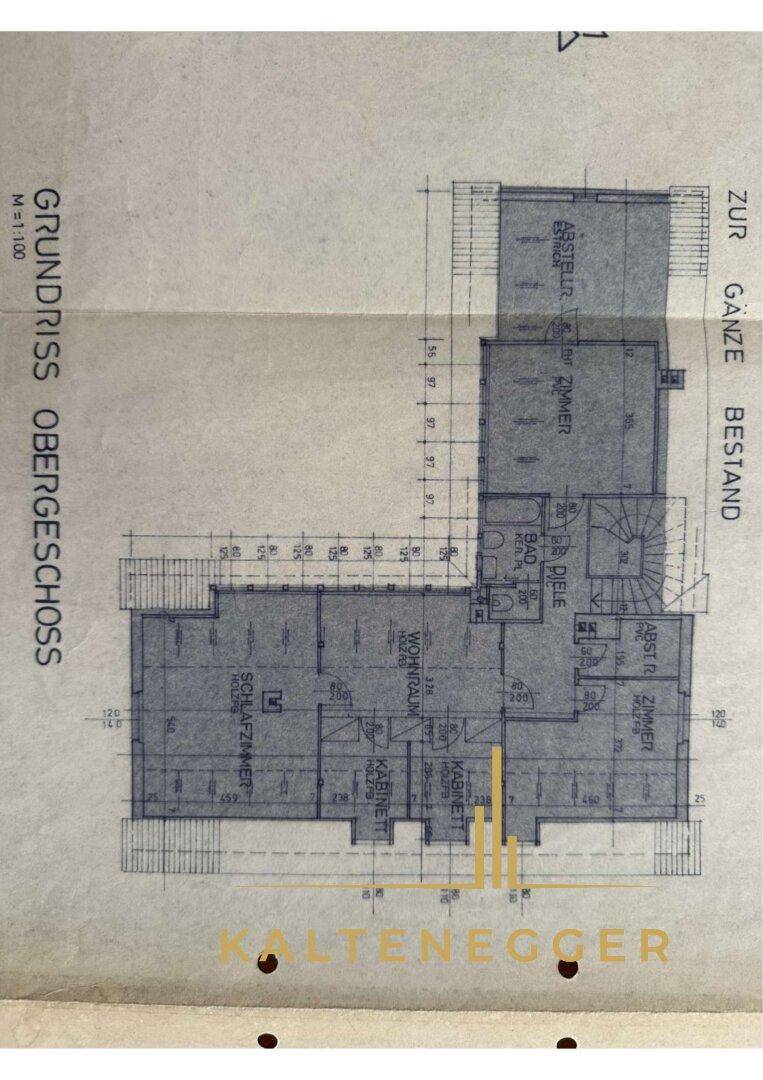 Grundriss des Obergeschosses mit Schlafzimmern, Bad und Diele.