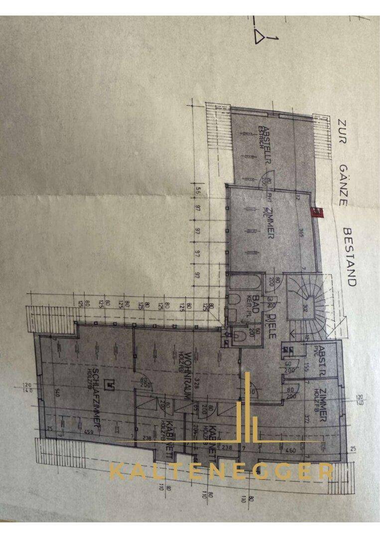 Grundriss des Obergeschosses mit Schlafzimmern, Bad und Abstellkammer.