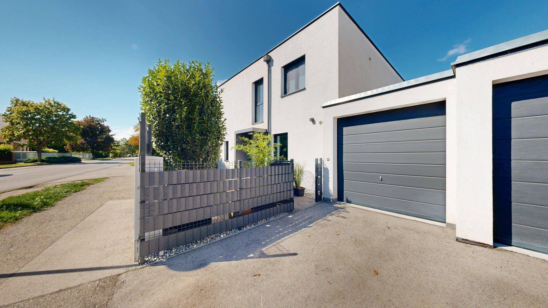 Zufahrt mit Garage und Stellplatz
