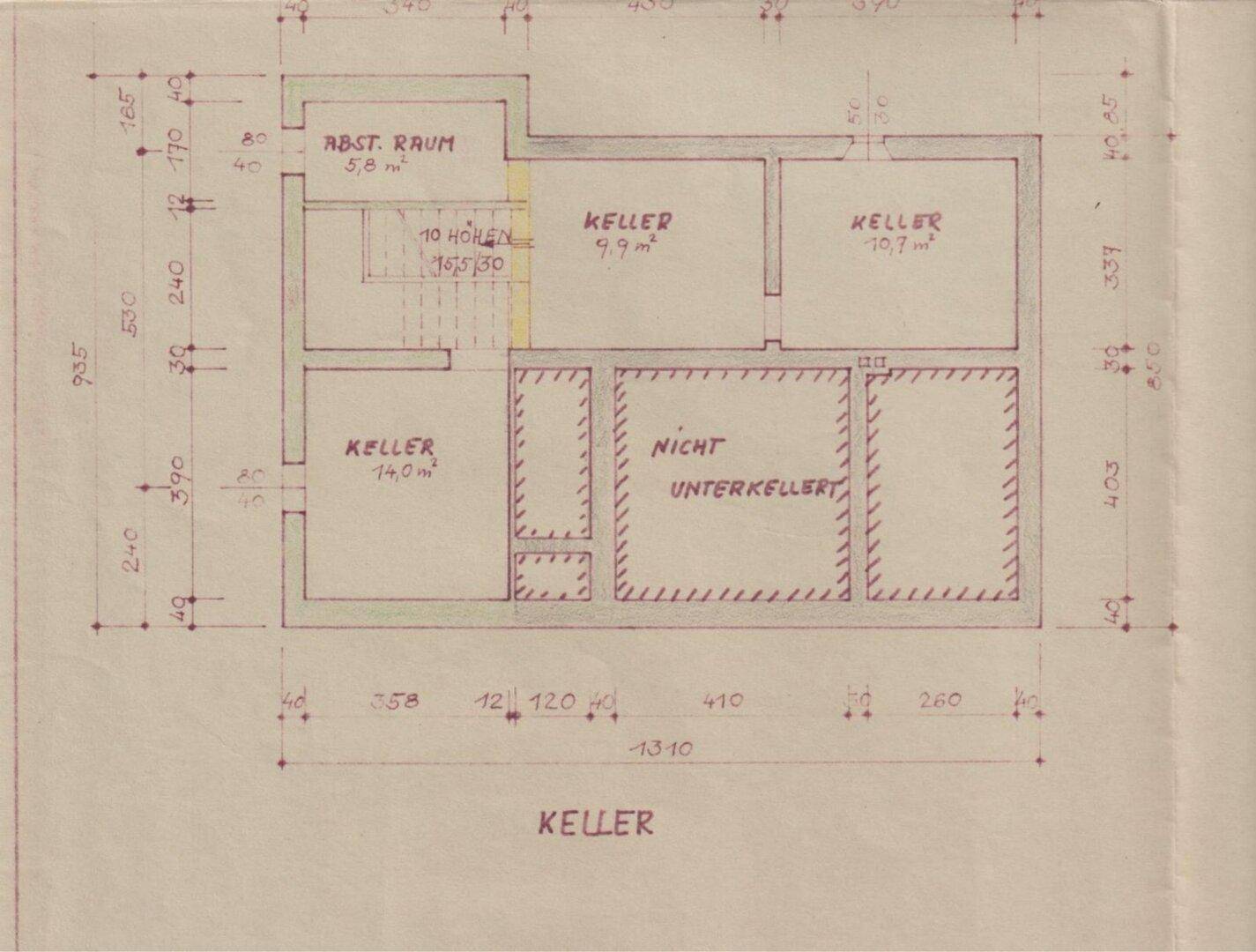Grundriss des Kellers mit Abstellraum und verschiedenen Kellerbereichen.