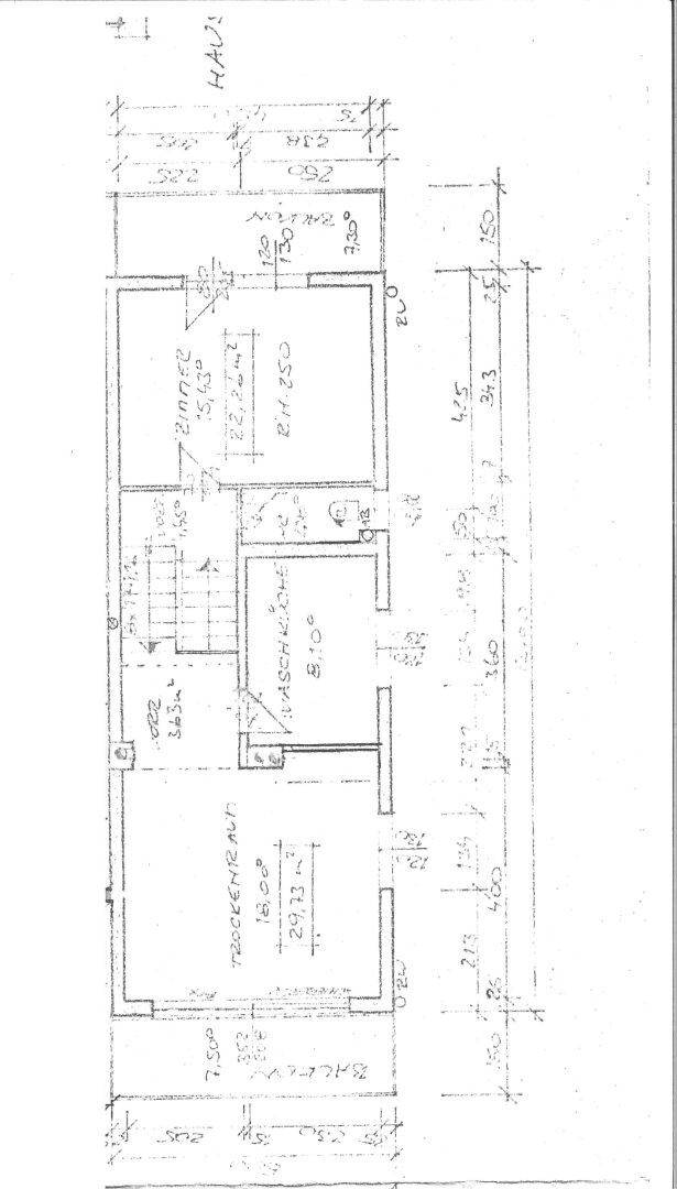 Grundriss des Obergeschosses mit Schlafzimmern und Trockenraum.