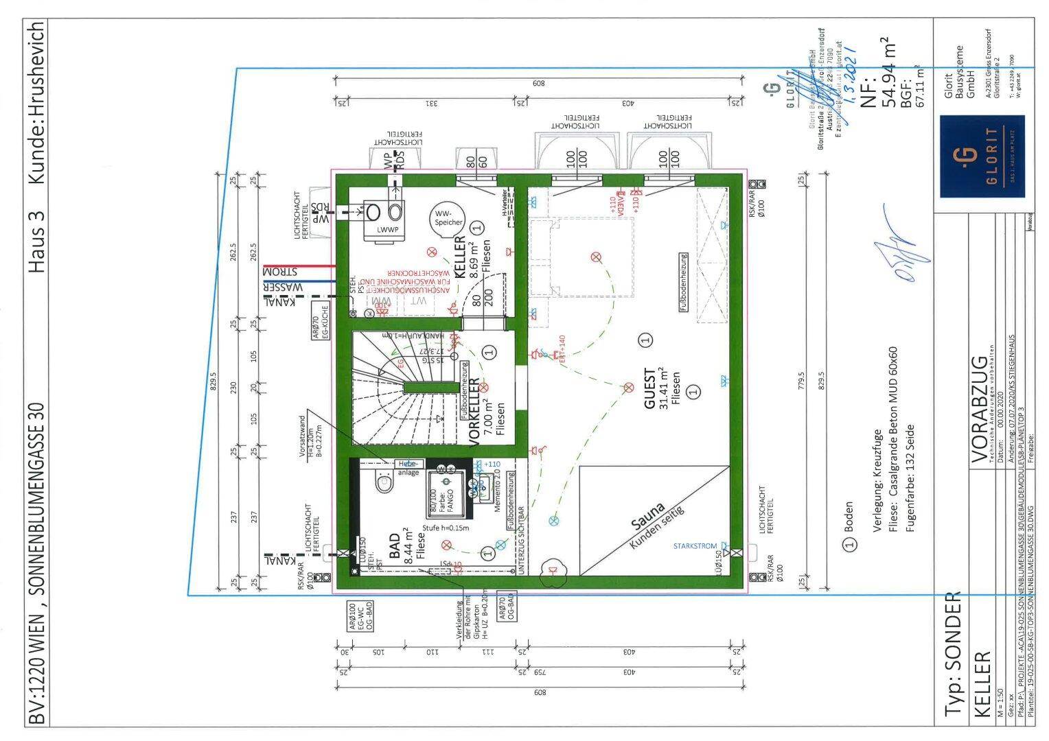 Grundriss des Kellergeschosses mit Bad, Sauna und Abstellräumen für optimale Nutzung.