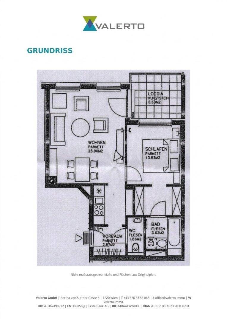 Detaillierter Grundriss der Wohnung mit Raumaufteilung und Flächenangaben.